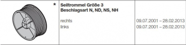 Hörmann Seiltrommel Größe 3 Beschlagsart N, ND, NS, NH rechts für die Industrietore der Baureihe 30, 40, 50, 60, 3086194