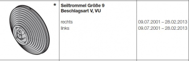 Hörmann Seiltrommel Größe 9 Beschlagsart V, VU rechts für die Industrietore der Baureihe 30, 40, 50, 60, 3086197