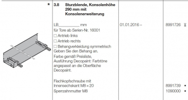 Hörmann Sturzblende, Konsolenhöhe 290 mm mit Konsolenerweiterung, 8991726