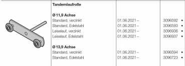 Hörmann Tandemlaufrolle Ø 13,9 mm Achse, Edelstahl BR 60, 3096723