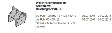 Hörmann Wellenhalterkonsole für  Seiltrommel Beschlagsart VU-HU für die Industrietor Baureihe 30-40-50, 3041353