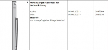 Hörmann Winkelzargen-Seitenteil rechts mit Seitendichtung für Industrietore-Baureihe 60, 3097669