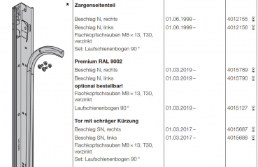 Hörmann Zargenseitenteil Beschlag N rechts für die Baureihe 40, 4012155