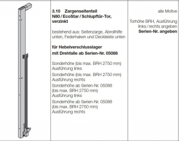 Hörmann Zargenseitenteil N80 / EcoStar / Schlupftürtor verzinkt, 1042