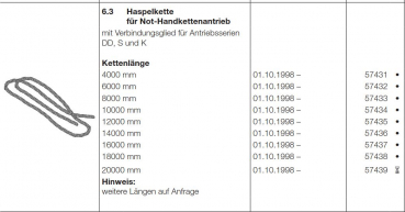 Hörmann Haspelkette für Not-Handkettenantrieb  mit Verbindungsglied für Antriebsserien  DD, S und K, 57431, 57432, 57433, 57434, 57435, 57436, 57437, 57438, 57439​