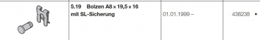 Hörmann Zubehöre und Ersatzteile: Bolzen A8-19,5-16 mit SL-Sicherung , 438238