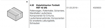 Hörmann Zubehörkarton Torblatt, HST 42 (III), 4020633, Seiten-Sektionaltore, BR 20, 30