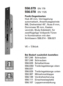 Jansen-Economy 60 RC Türen Panik-Gegenkasten Hub 20 mm, Verriegelung automatisch, Artikelnummer 556.079