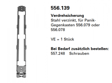 Jansen-Economy 60 RC Türen Verdrehsicherung Stahl verzinkt, für Panik- Gegenkasten, Artikelnummer 556.139