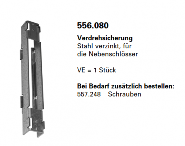 Jansen-Economy 60 RC Türen Verdrehsicherung Stahl verzinkt, für die Nebenschlösser, Artikelnummer 556.080