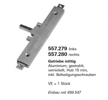 Jansen Janisol Arte 2.0, Getriebe mittig Aluminium, gestrahlt, vernickelt, Hub 15 mm, Artikel Nr. 557.279 links