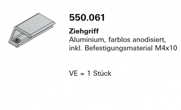 Jansen Janisol Arte 2.0, Ziehgriff Aluminium, farblos anodisiert, Artikel Nr. 550.061