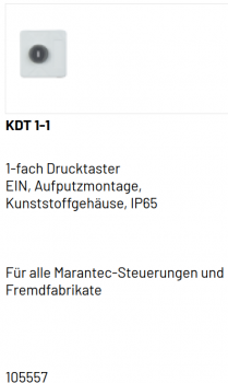 Marantec 1-fach Drucktaster EIN, KDT 1-1, Aufputzmontage, 105557