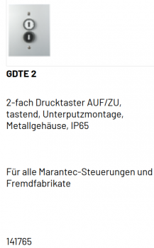 Marantec 2-fach Drucktaster, GDTE 2, AUF/ZU, tastend, Unterputzmontage, 141765