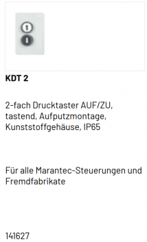 Marantec 2-fach Drucktaster, KDT 2, AUF/ZU tastend, Aufputzmontage, 141627