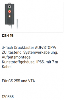 Marantec 3-fach Drucktaster, CS-I 15,  AUF/STOPP/ ZU, tastend, Systemverkabelung, 120858