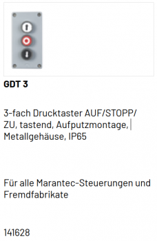 Marantec 3-fach Drucktaster, GDT 3, AUF/STOPP/ ZU, tastend, Aufputzmontage, 141628