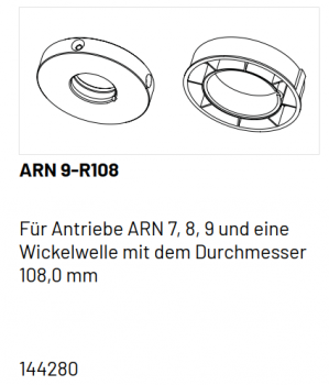 Marantec Adapter ARN 9-R108 (rund Wickelwelle 108,0 mm) für Rohrmotorantriebe sind Einsteckantriebe für ​​​​​​​Rollgitter und Rolltore