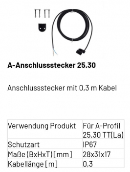 Marantec A-Anschlussstecker 25.30 Anschlussstecker mit 0,3 m Kabel, 186952