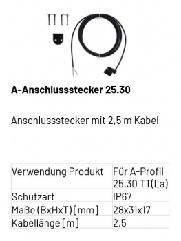 Marantec A-Anschlussstecker 25.30 Anschlussstecker mit 2,5 m Kabel, 186958