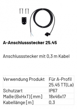 Marantec A-Anschlussstecker 25.45 Anschlussstecker mit 0,3 m Kabel, 186953