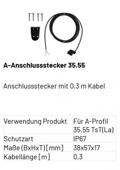 Marantec A-Anschlussstecker 35,55 Anschlussstecker mit 0,3 m Kabel, 186954