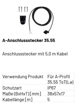 Marantec A-Anschlussstecker 35,55 Anschlussstecker mit 5 m Kabel, 186963