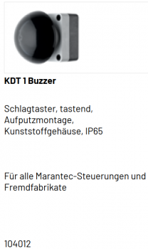 Marantec, Buzzer, KDT1, Schlagtaster, tastend, Aufputzmontage, 104012