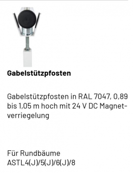 Marantec Gabelstützpfosten in RAL 7047 mit 24 V DC Magnetverrieglung 0,89 bis 1,05 m, 183826