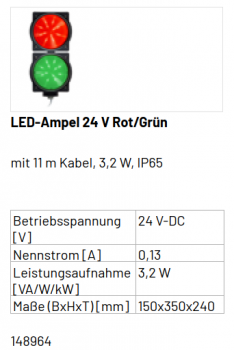 Marantec LED-Ampel 24 V Rot/Grün, mit 11 m Kabel, 148964