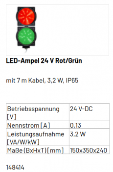 Marantec LED-Ampel 24 V Rot/Grün, mit 7 m Kabel, 148414