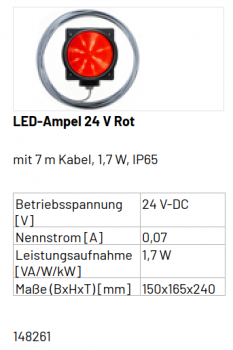 Marantec LED-Ampel 24V Rot, mit 7 m Kabel, 148261