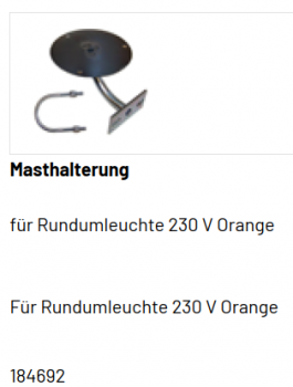 Marantec Masthalterung, für Rundumleuchte 230 V Orange,184692