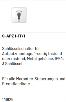 Marantec Schlüsselschalter, S-APZ 1-1T/1 für Aufputzmontage, 141625