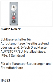 Marantec Schlüsselschalter, S-APZ 4-1R/2, für Aufputzmontage, 114593