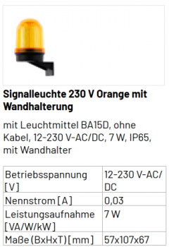 Marantec Signalleuchte, 230V, Orange, mit Wandhalterung, 146016