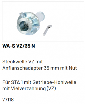 Marantec Steckwelle, Vielverzahnung mit Anflanschadapter für Federwelle 35 mm mit Nut, 77118