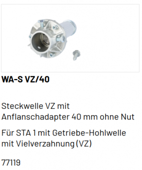 Marantec Steckwelle Vielverzahnung mit Anflanschadapter für Federwelle 40 mm ohne Nut, 77119