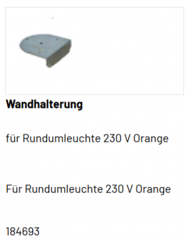 Marantec Wandhalterung, für Rundumleuchte 230 V Orange,184693