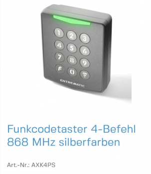 Normstahl Funkcodetaster 4-Befehl 868 MHz silberfarben Mit Artikel Nr. AXK4P auch in Anthrazitgrau erhältlich, AXK4PS