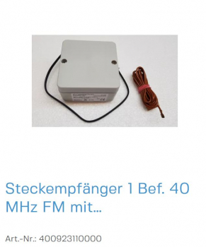 Normstahl Steckempfänger 1 Bef. 40 MHz FM mit Westernstecker Ersatz für 400923120000, 400923110000