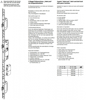 Schüco 3 Riegel-Fallenschloss „InterLock“ mit Antipanikfunktion, 241 871, 279 517, links