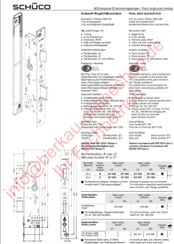 Schüco ADS Antipanik-Mehrfachverriegelungen, Antipanik Schwenkhaken-Bolzenschloss, 4 Riegel-Fallenschloss „SafeMatic“ mit Antipanikfunktion, 3 Riegel-Fallenschloss „InterLock“ mit Antipanikfunktion, PDFs