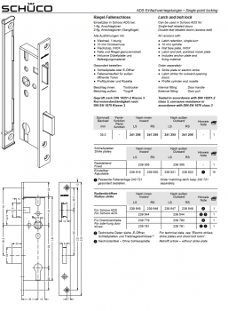 Schüco ADS Einfachverriegelungen Riegel-Fallenschloss DIN links, nach außen, 241255, 35,0 mm Dornmaß