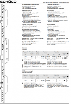 Schüco ADS Mehrfachverriegelungen, Schwenkhaken-Bolzenschloss, RC3, Dornmaß 34,0 mm, 241397, LS, nach außen