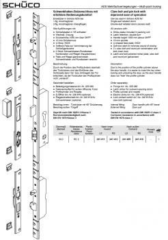 Schüco ADS Mehrfachverriegelungen, Schwenkhaken-Bolzenschloss mit erhöhtem Bedienungskomfort, RC2, Dornmaß 34,0 mm, 241412, LS, nach innen