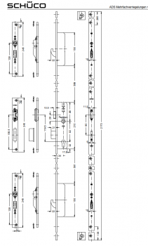 Schüco ADS Mehrfachverriegelungen, Schwenkhaken-Schloss, RC2, Dornmaß 34,0 mm, 241439, LS, nach außen