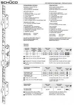 Schüco ADS Mehrfachverriegelungen, Schwenkhaken-Schloss, RC3, Dornmaß 34,0 mm, 241784, LS, nach innen