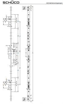 Schüco ADS Mehrfachverriegelungen, Schwenkhaken-Schloss mit selbstverriegelnden Rundbolzenfallen, RC3, Dornmaß 34,0 mm, 241407, LS