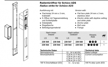 Schüco ADS Radientüröffner, 239545, LS, nach innen